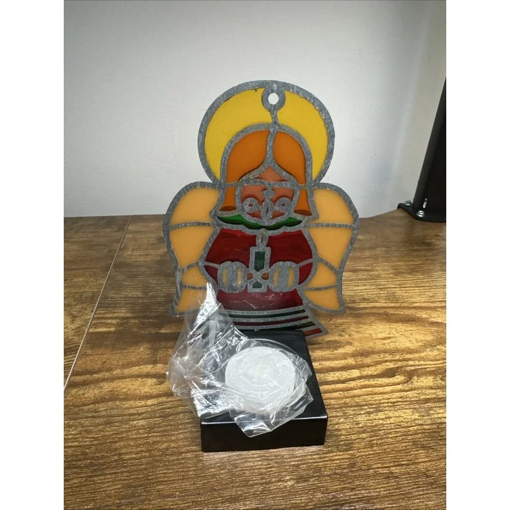 Christmas‎ Angel Stained Glass Tea Light Unbreakable Fibre Candle Holder Taiwan
